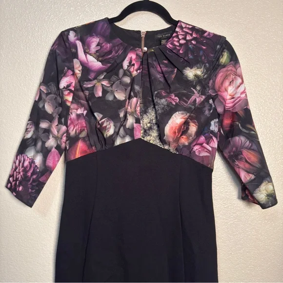 Ted Baker Hounest Shadow Floral Gathered Dress Sz 2 US Sz 6 - Picture 4 of 11